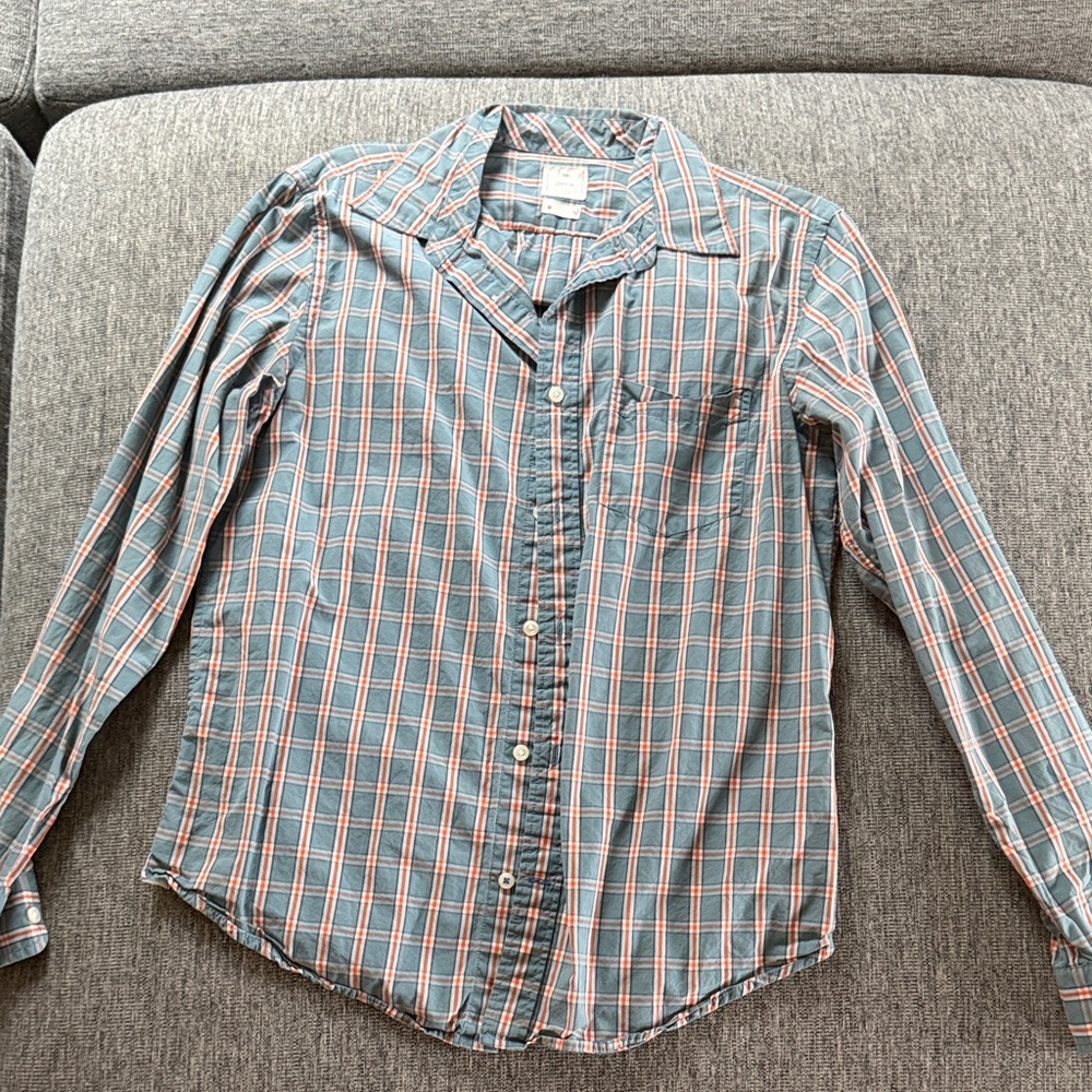 Plaid Button-Up Shirt in Blue and Orange